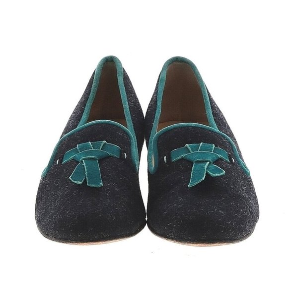 Cole Haan Sabrina Women's Charcoal Gray Wool Loafers Flats Teal Bow Size 6 - Picture 5 of 10